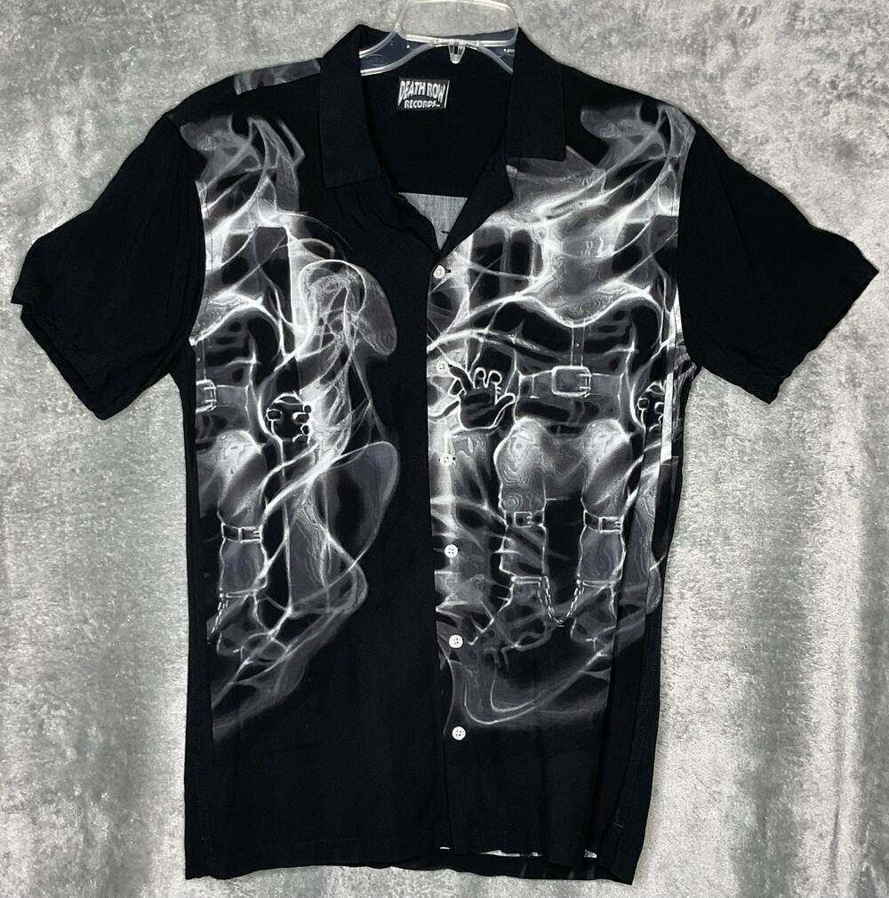 Death Row Records Shirt Mens Small Black Smoke Graphic Hip Hop Button Up